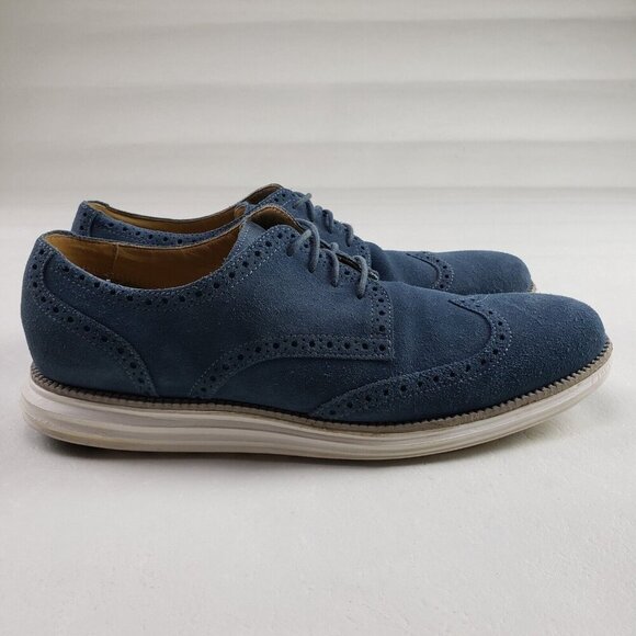 Cole Haan Lunargrand Wingtip Oxford Shoe Mens 11.5 Blue Suede Lace Up Dress - Picture 2 of 11